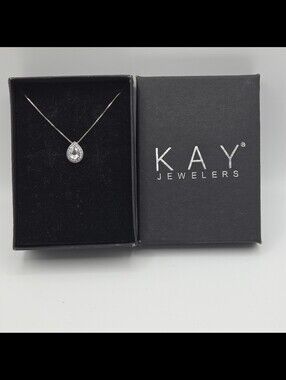 Kay Jewelers Pear White Sapphire Necklace 925 Sterling Silver Halo 18"